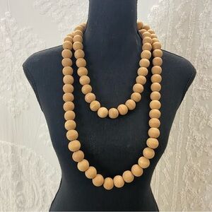 Natural Wood Beads Women's Necklace Sz X Long Hawaiian Ethnic Boho Neutral Folk